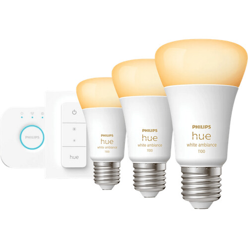 Tweedekans Philips Hue White Ambiance Starter Pack E27 met 3 lampen, dimmer + Bridge