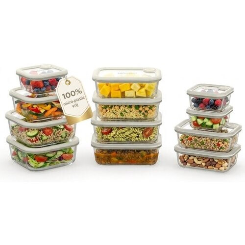 Tweedekans Safecourt vershoudbakjes - volledig van glas (100% micro-plastic vrij) - oven, vriezer, magnetron en vaatwasser - 11 delige set