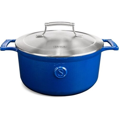 Tweedekans Saveur Voyage Braadpan Ø25 cm – Ovaal Gietijzer – PFAS-vrij – Geschikt voor Inductie & Oven – Klassiek Blauw – Voor Stoven & Slowcooking