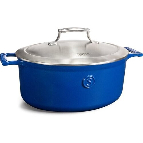 Tweedekans Saveur Voyage Braadpan Ø30 cm – Ovaal Gietijzer – PFAS-vrij – Geschikt voor Inductie & Oven – Klassiek Blauw – Voor Grote Maaltijden, Stoven & Slowcooking