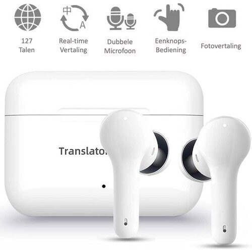 Tweedekans Shine Vertaalcomputer - Vertaal apparaat met spraak - Draadloze Oordopjes Wit - EarPods met Vertaalfunctie - Bluetooth 5.0 - 127 Talen en 97% Accuraat - 24 Uur Batterij
