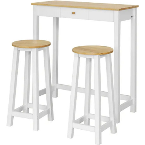 Tweedekans SoBuy Bartafel met 2 Barkrukken - Max. 90 kg per kruk - 95 x 40 x 107 cm - Wit/ Naturel