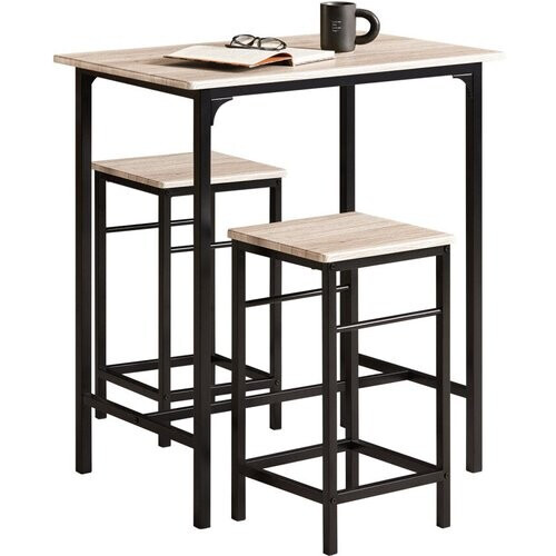 Tweedekans SoBuy Bistrotafel - 3-Delig - 2 Stoelen - Bartafelset - Eettafel - 80 x 87 x 50 cm - Eikenhout / Zwart