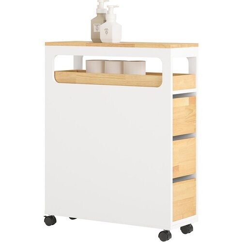 Tweedekans SoBuy BZR54-WN - Badkamerrek met 3 Laden - Afneembaar Blad - 23 x 82 x 65 cm - Wit/Hout