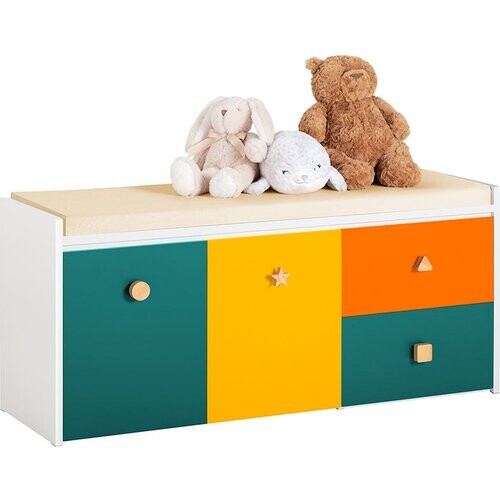 Tweedekans SoBuy Opbergbank Kinderen met 2 Kasten en 2 Lades - Max. 150 kg - 100 x 37 x 46 cm - Kleurrijk