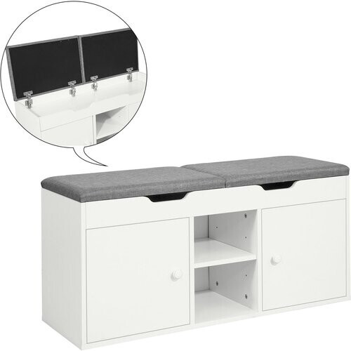 Tweedekans SoBuy Schoenenbank met 2 Kasten - Max. 150 kg - 100 x 34 x 48 cm - Wit/ Grijs