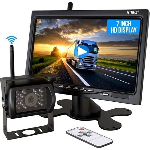 Tweedekans Strex Achteruitrijcamera Set Draadloos - 7" Scherm - 18LED Nachtzicht 15m - IP67 Waterdicht - Achteruitrij Camera - Geschikt voor Auto/ Camper / Caravan / Vrachtwagen / Landbouw / Boot / Tractor
