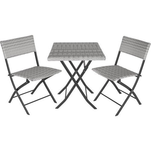 Tweedekans tectake® - wicker balkon- of tuinbistroset, zitgroep met 2 stoelen en 1 kleine eettafel, ruimtebesparend opklapbaar, tuinmeubelen, balkonmeubel klein balkon - lichtgrijs