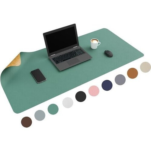 Tweedekans WURK Dubbelzijdige Bureau Onderlegger Kunstleer en Kurk - Bureau Organizer - Muismat - Turqoise Kurk - 120x60