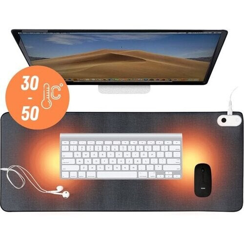 Tweedekans WURK Professionele Verwarmde Bureau Onderlegger - 30℃ tot 50℃ - Bureau Organizer - Inclusief Kabel Clip - Zwart - 80x33