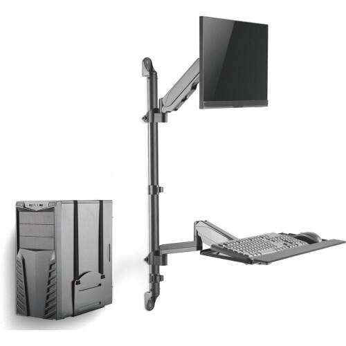 Zit Sta Werkplek Wandmontage - Monitorbeugel Toetsenbord Muurbeugel - Ergonomisch Verstelbaar - Zwart